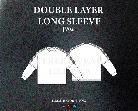 Double Layer Long Sleeve T-shirt Mockup Streetwear T Shirt Vector Mockup Tech Pack Fashion ...
