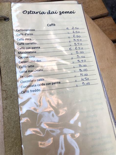 Menu at Ostaria dai Zemei pub & bar, Venice