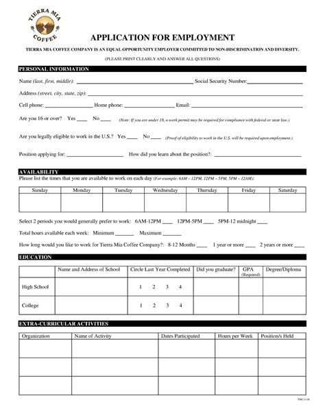 Tierra Mia Coffee Employment Application - TMC- APPLICATION FOR ...