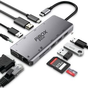 pibox india USB C 11 in 1 Dock, 4K HDMI, VGA, RJ45, 4 USB 3.0, USB-C PD ...