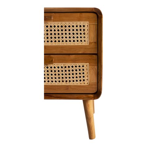 Bricen Solid Teak Wood & Rattan Bedside – Nismaaya Decor