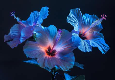 Vibrant Blue Hibiscus Flowers on Dark Background 53190732 Stock Photo ...