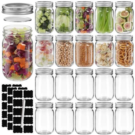 12 oz Mason Jars with Lids 20 Pack - Regular Mouth Canning Jars, Clear ...