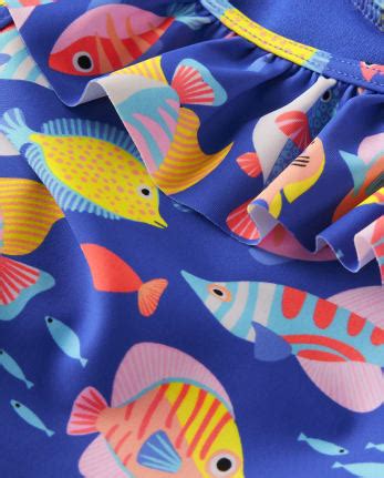Girls Sleeveless Fish Print Ruffle One Piece Swimsuit - Splish-Splash ...