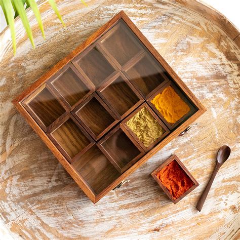 Buy ExclusiveLane 'Medley Of Masalas' Wooden Masala Box For Kitchen ...