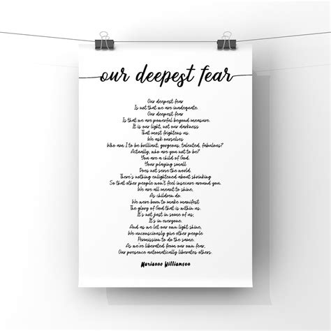 Our Deepest Fear Poem by Marianne Williamson UNFRAMED Print - Etsy UK