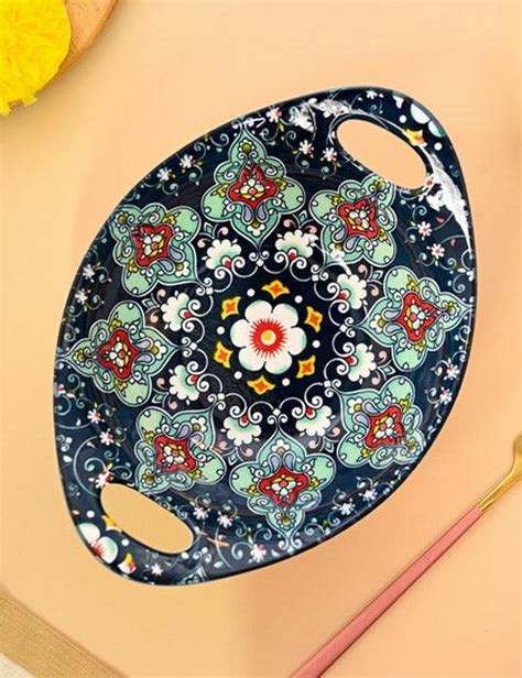 VON CASA Ceramic Mandala Navy Blue Long DishOnline - Premium Platter ...