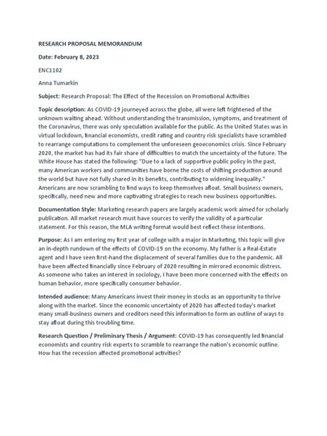 Research Proposal Memo | PDF | Recession | Market (Economics)