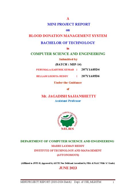 Mini Project Report on Blood Donation Management System - CSE MIP-14 ...
