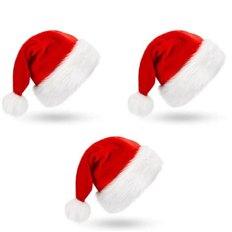 eCraftIndia Red White Velvet Classic Fur Merry Christmas Caps (Set of 3 ...