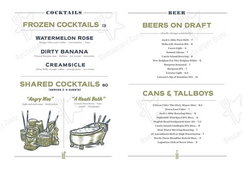 Menu at Pier 6 pub & bar, Boston, 1 8th St