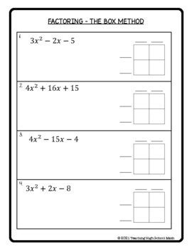 Image result for Algebra Box Method PDF