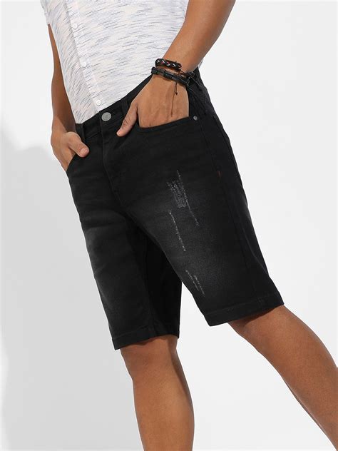 Campus Sutra Men's Black Distressed Denim Shorts - Campussutra
