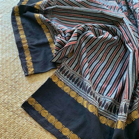 Ajrak Hand Block Print On Madurai Cotton saree – villvam