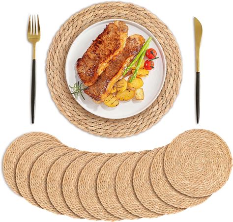Round Woven Placemats Set of 12, 12" Round Rattan Placemats, Natural ...