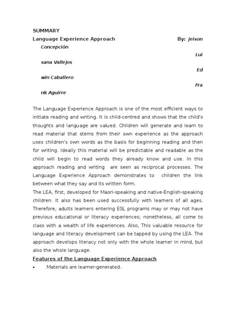 Image result for Language Experience Approach Worksheet