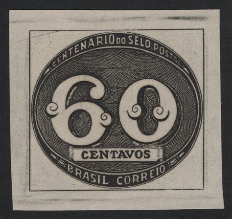 SCG4483 - Brazil 1943 – 60 Centavos Black Proof, Centenary of Postage ...