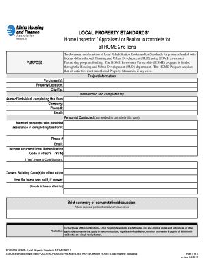 Fillable Online All HOME 2nd liens LOCAL PROPERTY STANDARDS* Home ...