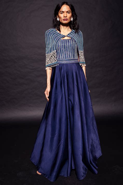 Deep blue ajrakh embellished jumpsuit with fully embsllished ajrakh st ...