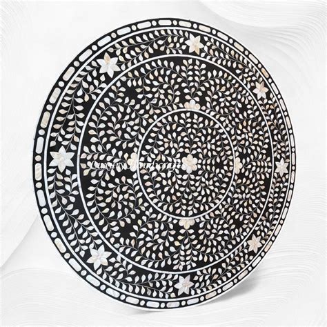 Emi Floral Mother of Pearl Inlay Dining Table Black – Luxury Handicrafts