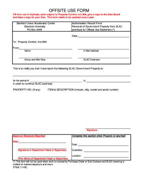 Fillable Online www-ssrl slac stanford OFFSITE USE FORM - Stanford ...