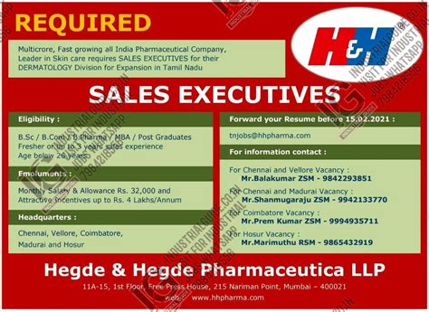 Hegde & Hegde Pharma jobs for Sales Executive apply now