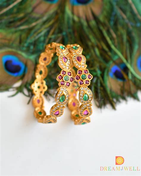 Matte finish kemp-green-white mango set of 2 Bangles (2.6) dj-36991 ...