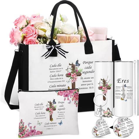 Amazon.com | Tioncy 4 Pcs Spanish Christian Gifts Set for Women Inspiration Religious Tote Bag ...