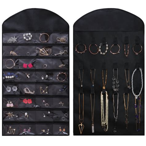 Buy Ezigoo Hanging Jewellery Organiser Large Double Sided Black Jewelry ...