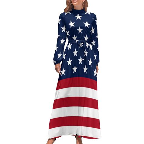 American Flag Dress The Stars And Stripes Print Kawaii Maxi Dress ...