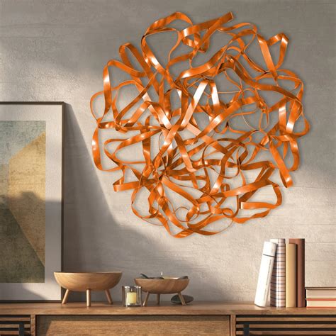 Orange Twisted Wall Decor, Orange Metal Wall Art, Modern 3D Wall Art ...