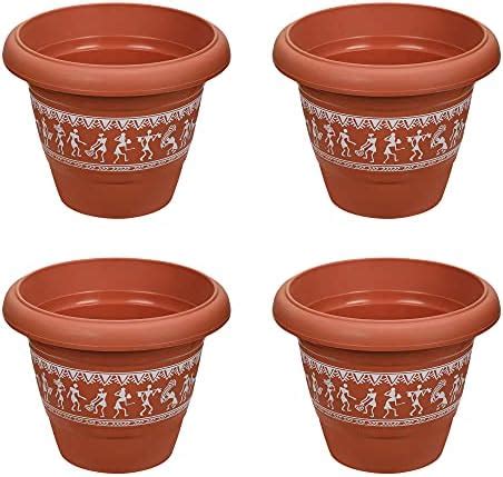 RATAN PLASTICWARE Plastic Planters Varli Print 10.8 Inches Terracotta ...