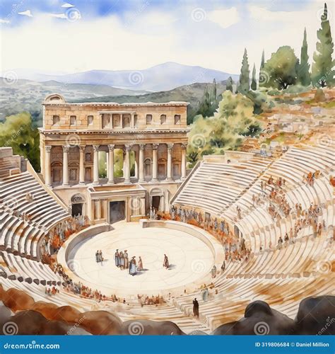Greek Theater With Stone Seating And Actors Performing A Play Illustration | CartoonDealer.com ...