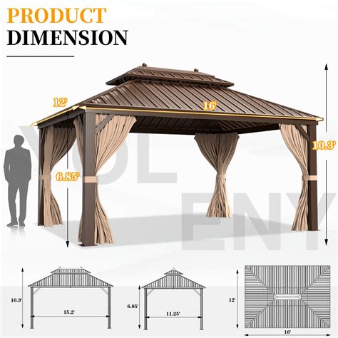 YOLENY 12' X 16‘ Hardtop Gazebo Galvanized Steel Outdoor Gazebo Canopy ...