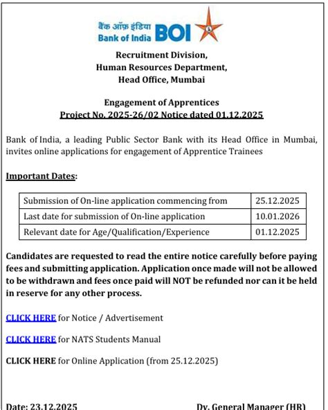 Bank of India Apprentice Recruitment 2026 Apply Online for 400 ...