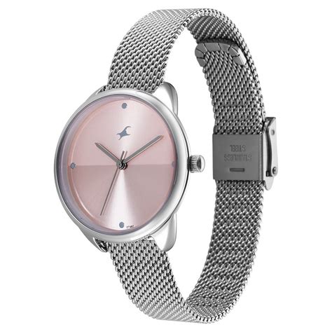 Buy Online Fastrack Stunners Quartz Analog Pink Dial Silver Stainless ...