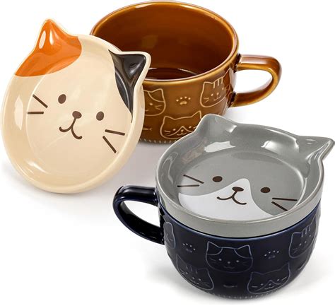 Amazon.com: Cididu Set of 2 Cute Ceramic Cat Mug with Lid, 10 OZ ...