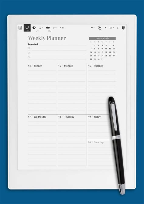 Download Printable Week at a Glance planner with calendar PDF