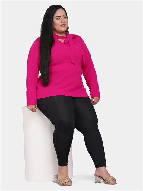 Plus Size Ladies Office Cut Out V-Neck Stretch Top - Hot Pink – The ...