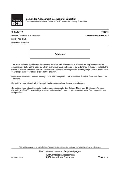 0620 w18 ms 61 - Chem WS - This syllabus is approved for use in England ...