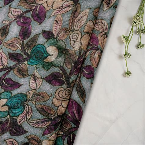 Buy (Pre-Cut 1.95 Mtr) Sage Kalamkari Pattern Digital Printed Gauze ...