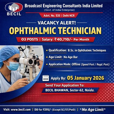 Vacancy Update : Ophthalmic Technician Vacancy in BECIL