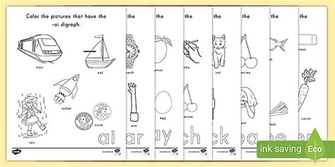 Color the Digraph Vocabulary Worksheets - ELA Resource - Twinkl