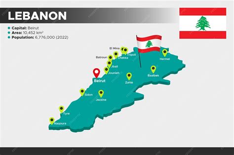 Premium Vector | Lebanon isometric 3d illustration map flag capital cities area population and ...