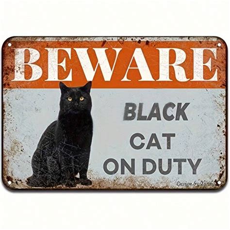 1pc Beware Black Cat On Duty Iron Poster Painting Tin Sign Vintage Wall ...