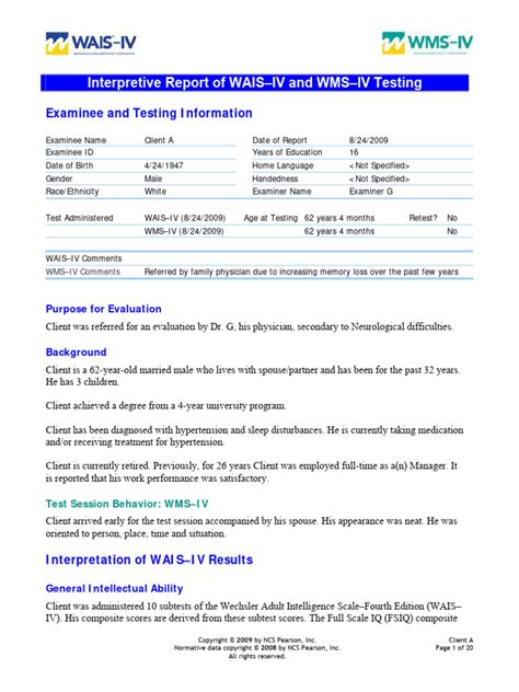 WAIS-IV Score Classification 的图像结果