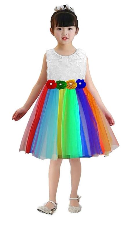 HIBA CREATIONS Kids Knee Length Rainbow Frock Multicolored 6-12 Months ...