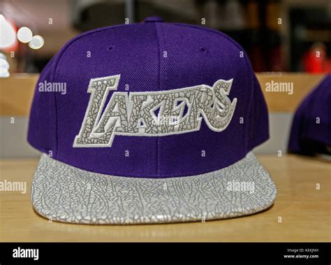 Los Angeles Lakers hat on sale in the NBA store in Manhattan Stock ...