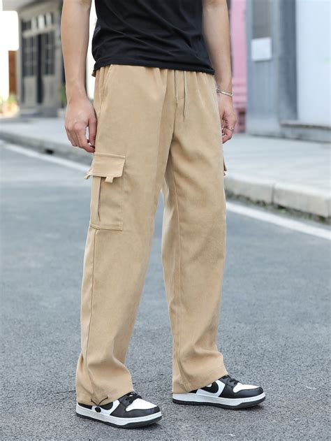 Men Flap Pocket Drawstring Cargo Trousers | Stylish shirts men, Cargo ...