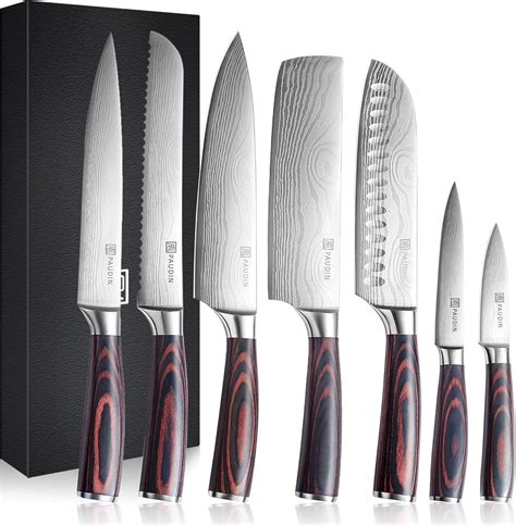 Amazon.com: PAUDIN Chef Knife Set, 7 Pieces Kitchen Knife Set, High ...